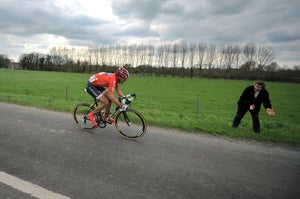 2010 Paris-Roubaix, Fabian Cancellara Cancellara motors away ... er, rides away from the pack at Paris-Roubaix
