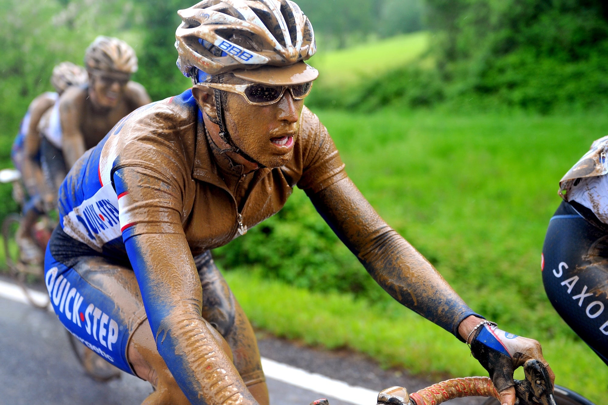 Dario Cataldo covered in the gunk in the 2010 Giro.