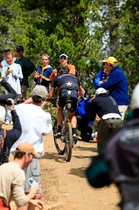 Lance Armstrong makes his way up the Powerline Climb. Photo by Kurt Hoy