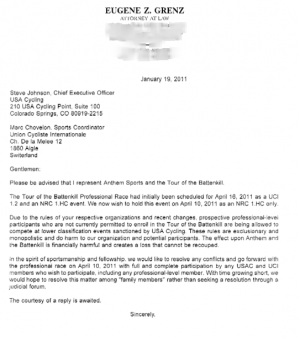 Tour of the Battenkill's letter to USA Cycling Tour of the Battenkill's letter to USA Cycling