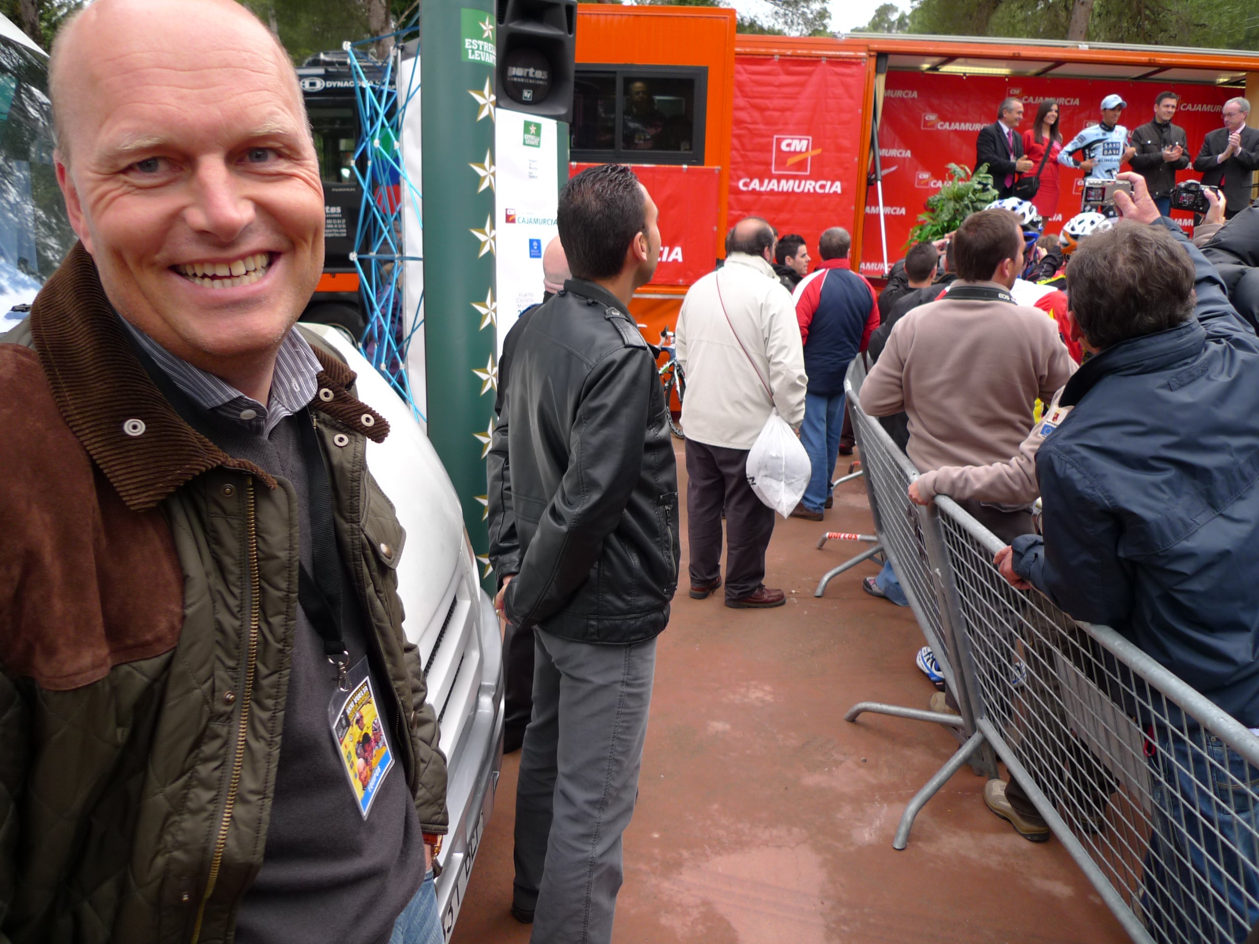 2011 Vuelta a Murcia, Stage 2. Saxo Bank boss Bjarne Riis is pleased after watching Contador on the winner's podium. | Andrew Hood photo