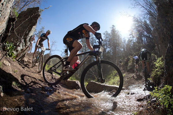 Jay Henry makes one of the many stream crossing in the 2011 Whiskey Offroad. Photo by Devon Balet