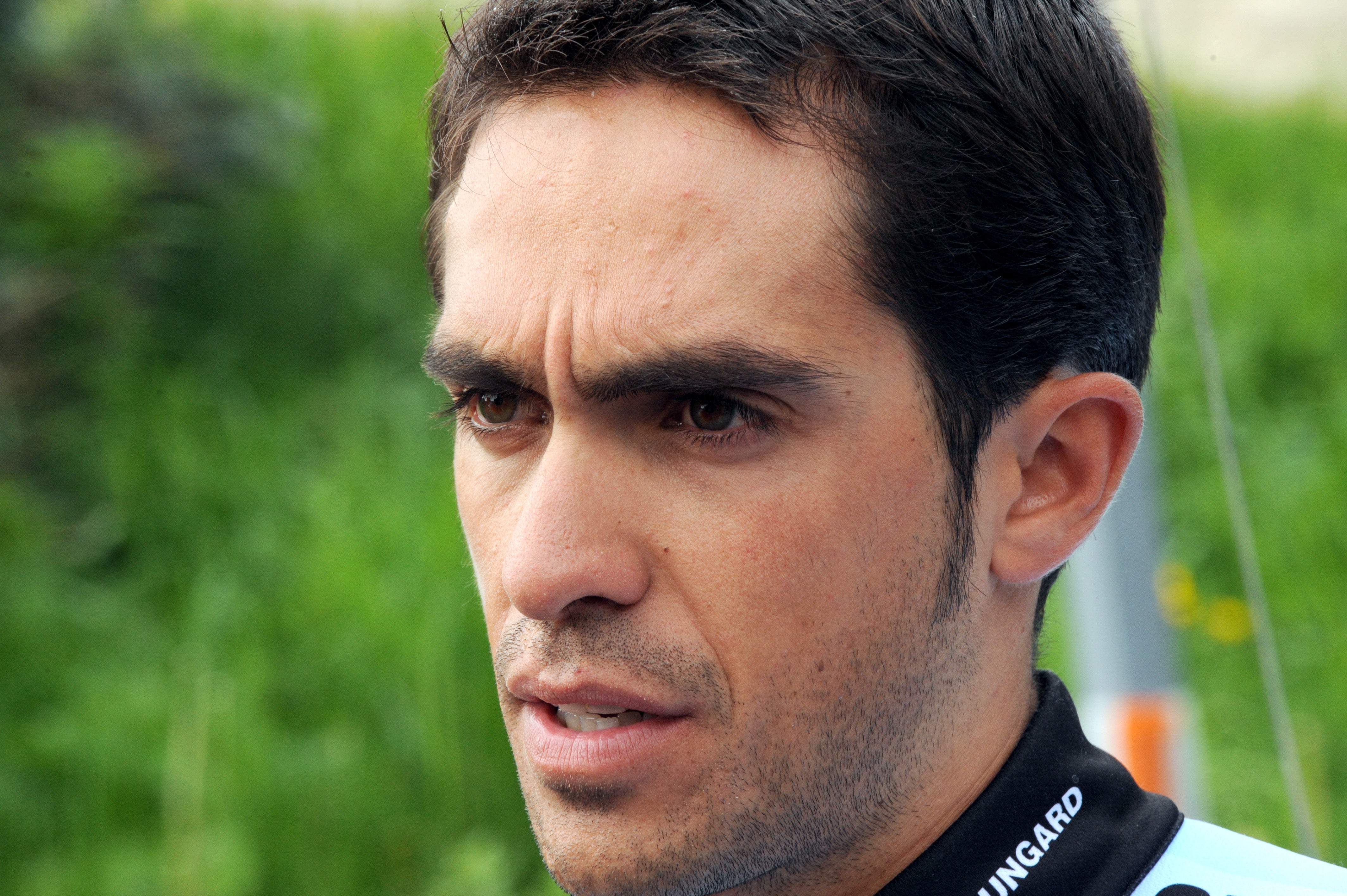 Contador leaves his hotel in Risoul, France, on Monday. AFP PHOTO JEAN-PIERRE CLATOT