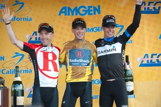 Top three after the champagne fight. Leipheimer, Horner, and Danielson. Photo: Casey B. Gibson | www.cbgphoto.com