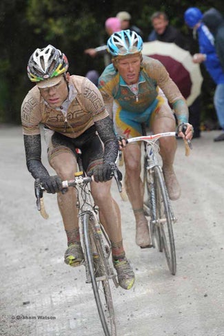 2010 Giro d'Italia. Cadel Evans and Alexander Vinokourov on the strade bianche. Cadel Evans and Alexander Vinokourov on the strade bianche.