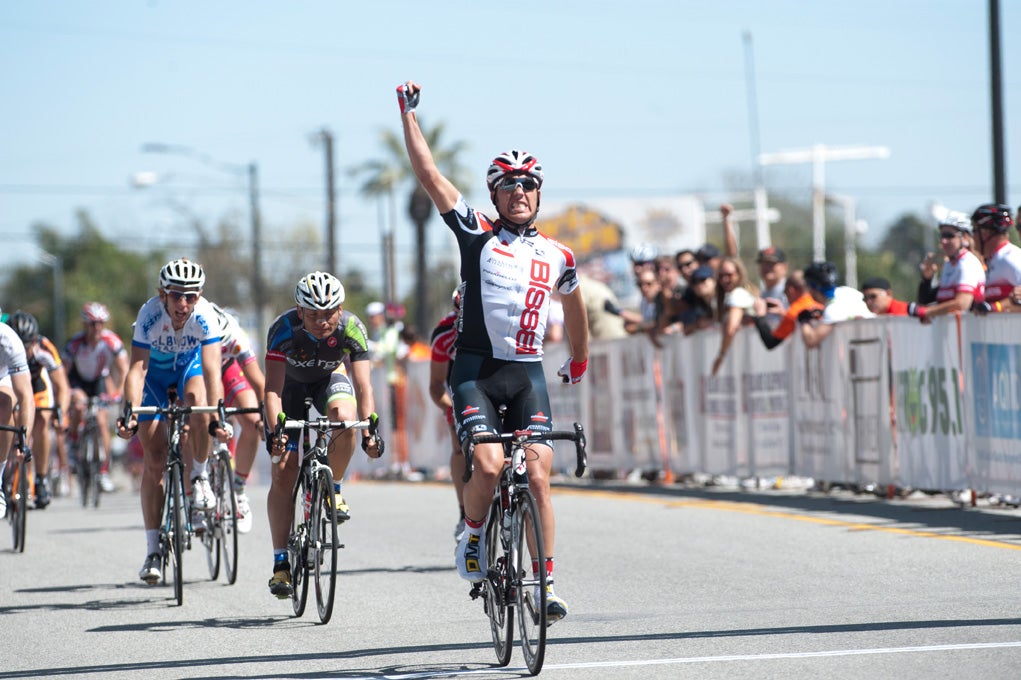 Patrick Bevin wins the Beaumont Circuit Race ahead of Fred Rodriguez and Sean Sullivan. Photo: Casey B. Gibson | <a href="http://www.cbgphoto.com">www.cbgphoto.com</a>