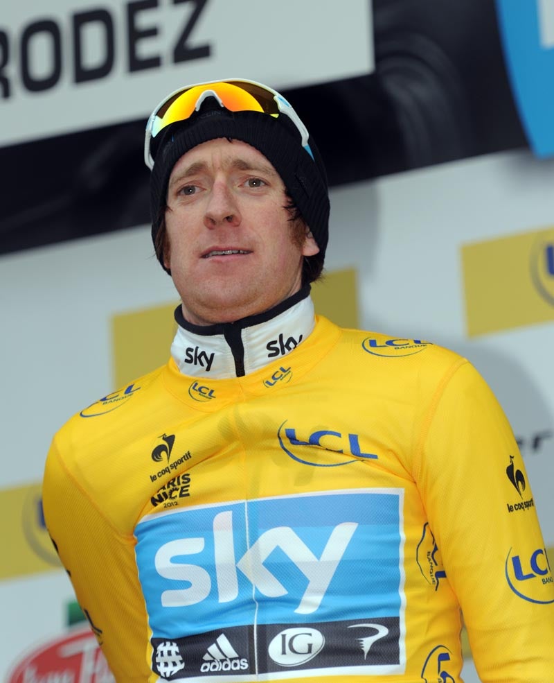 Bradley Wiggins in yellow on stage four of the 2012 Paris-Nice. Photo: Graham Watson | <a href="http://www.grahamwatson.com">www.grahamwatson.com</a> 