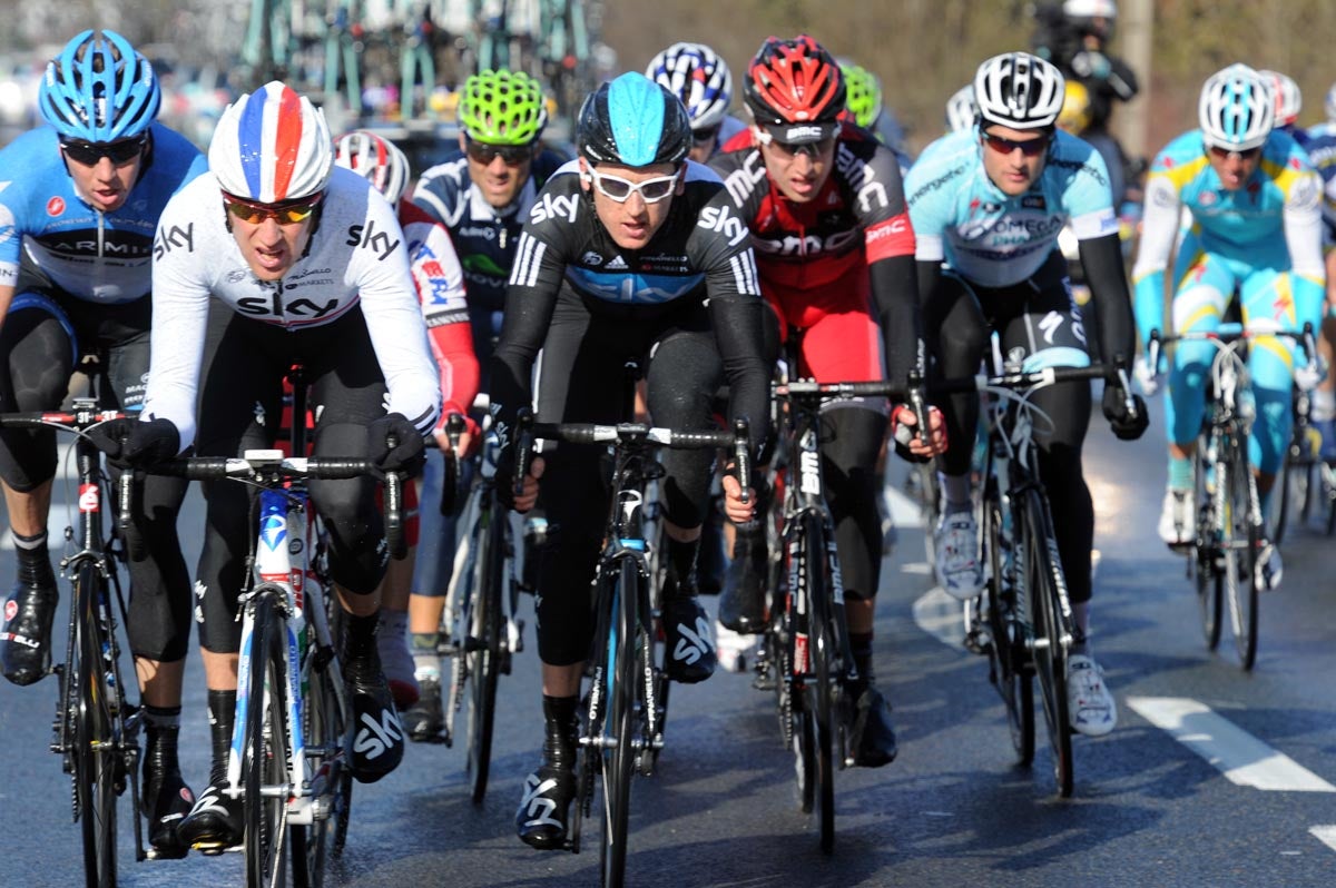 Team Sky's Bradley Wiggins and Geraint Thomas did a load of work in the late escape in stage 2 of the 2012 Paris-Nice. Photo: Graham Watson | <a id="www.grahamwatson.com" href="http://grahamwatson.com">www.grahamwatson.com</a>