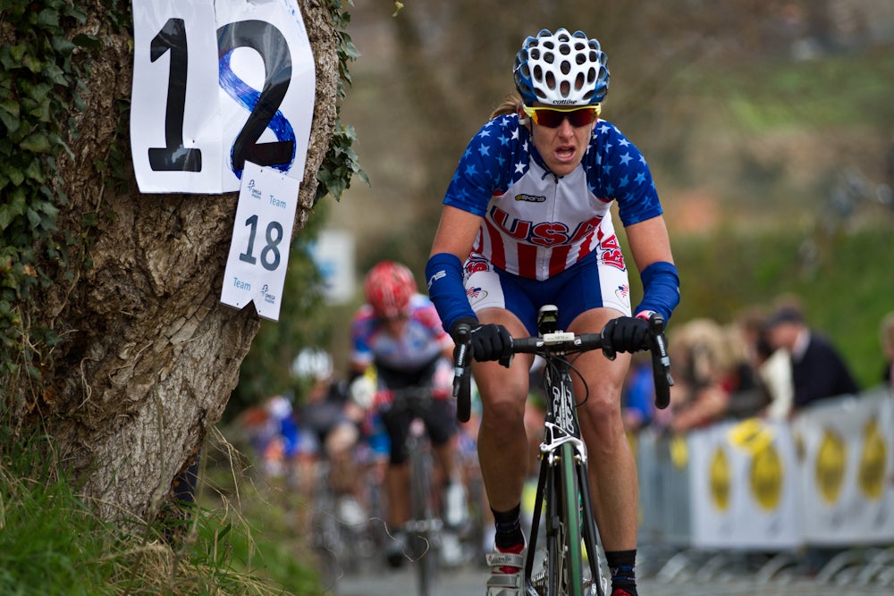 Olympic Gold Medalist, Kristin Armstrong of the U.S. National Team puts in a decisive move on the Oude Kwaremont at the ladies Ronde. Photo: BrakeThrough Media