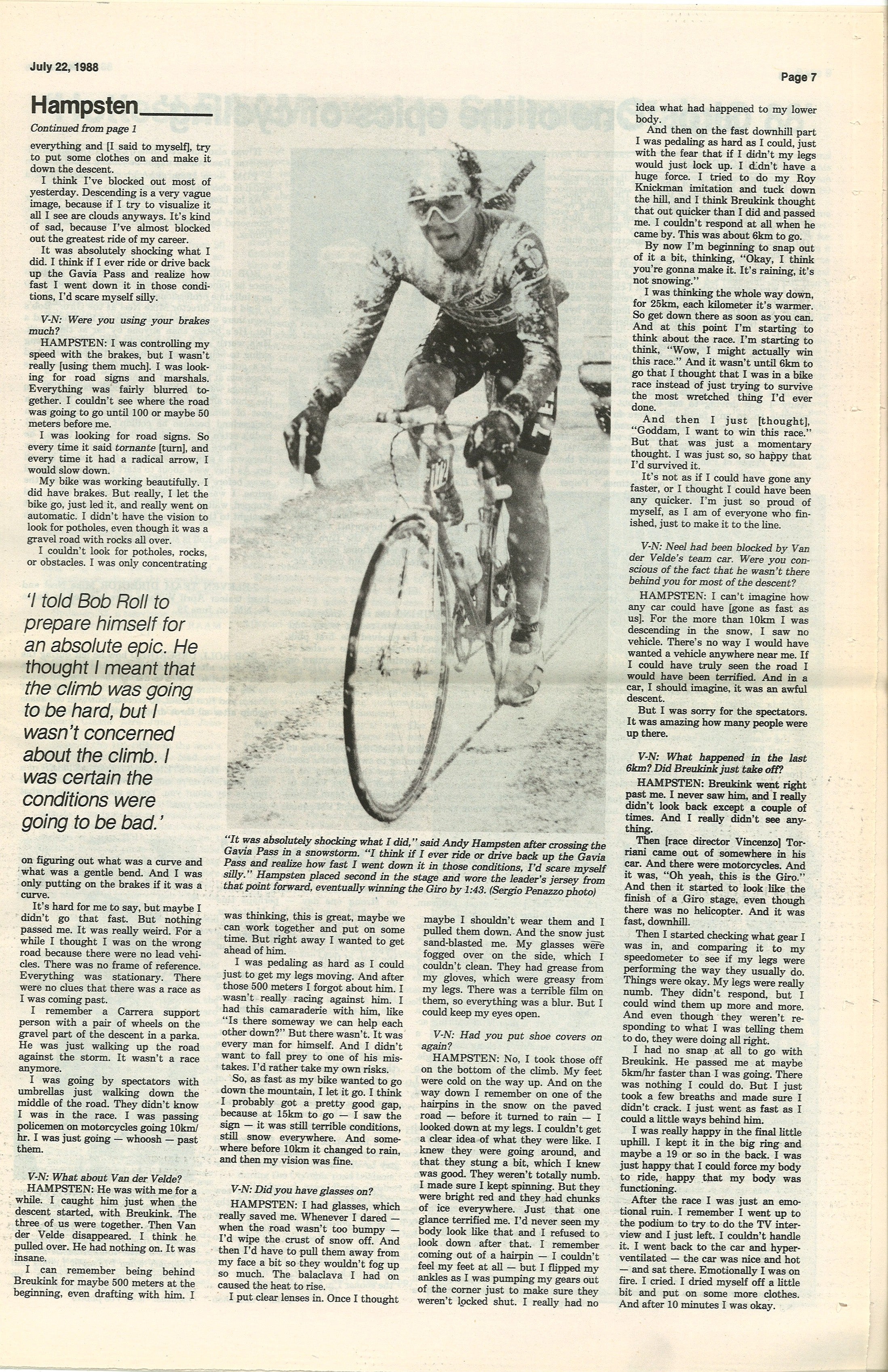 Velo-News July 22, 1988. Photos by Sergio Penazzo