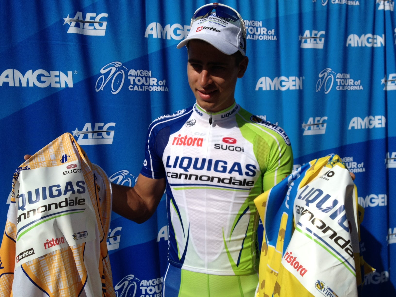 Sagan is a three-jersey man in California. Photo: Neal Rogers