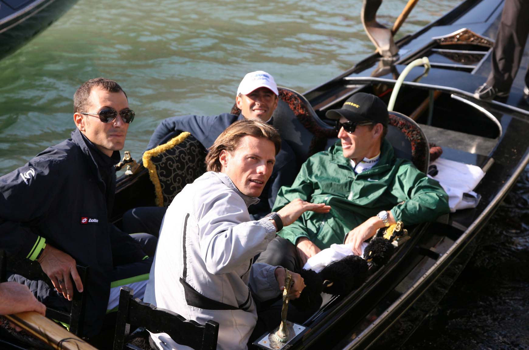 Armstrong at the 2009 Giro d'Italia presentation with Danilo Di Luca, Ivan Basso and Damiano Cunego. Photo: Graham Watson