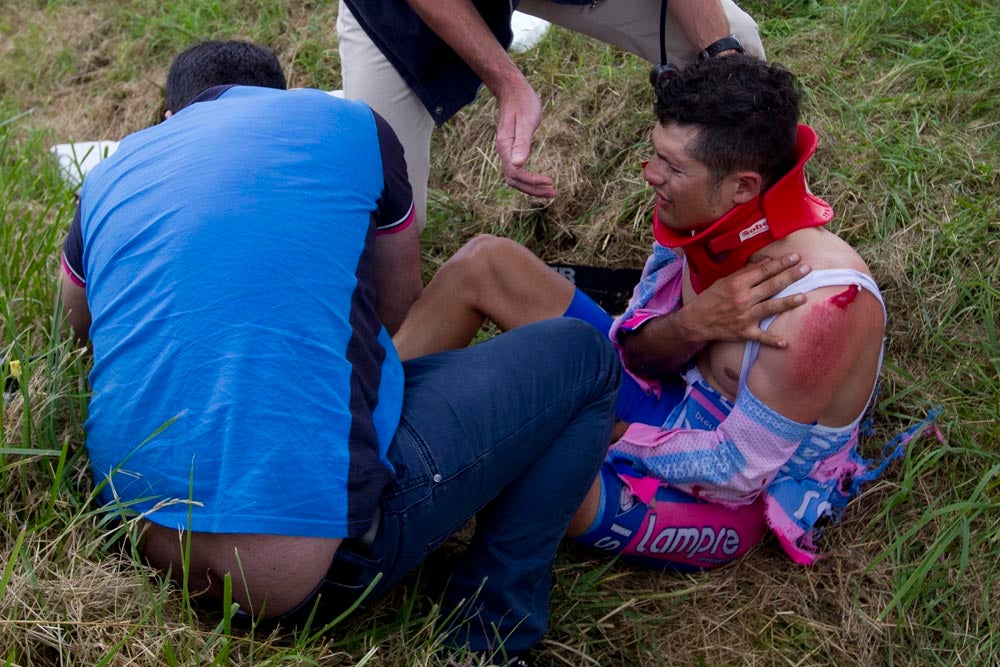 Davide Vigano was on the frontline of the crash that rocked the race on Friday. Photo: Joel Saget | AFP