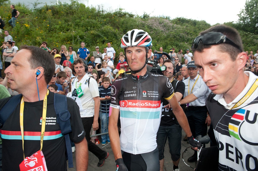 A stunned Fränk Schleck contemplates his lost time. Photo: Casey B. Gibson | <a href="http://www.cbgphoto.com">www.cbgphoto.com</a>