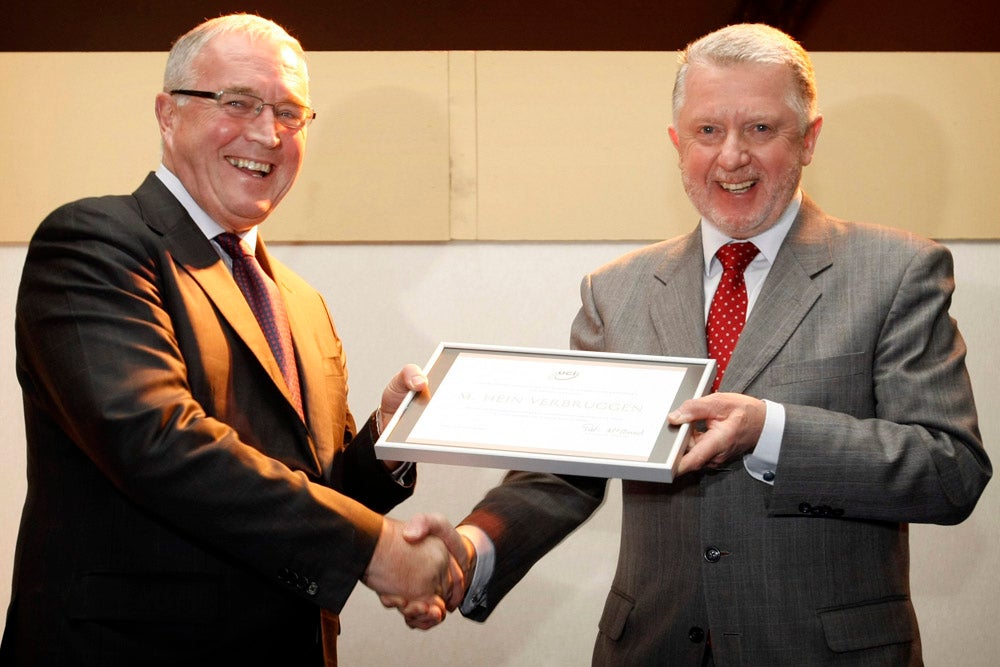 Hein Verbruggen, right, shown with former UCI president Pat McQuaid, denies claims that he accepted a bribe to conceal a 1999 positive by Armstrong. Photo: Graham Watson | <a id="www.grahamwatson.com" href="http://grahamwatson.com">www.grahamwatson.com</a>