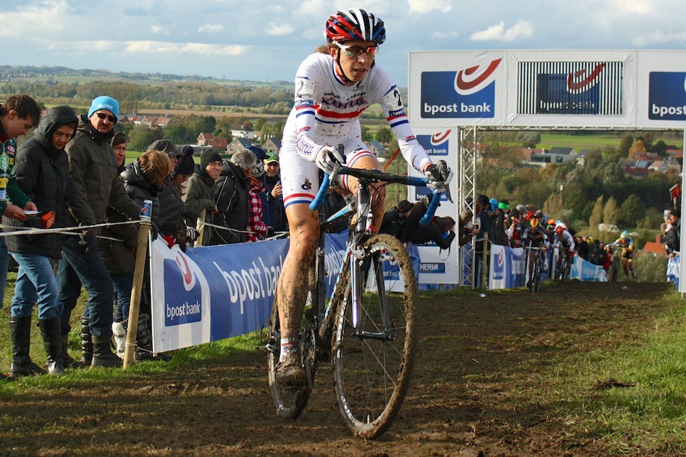 British champion Helen Wyman will test a disc-brake-equipped Kona later this season, but for now she's relying on RP EuroX Magnesium cantilevers. Photo: Dan Seaton