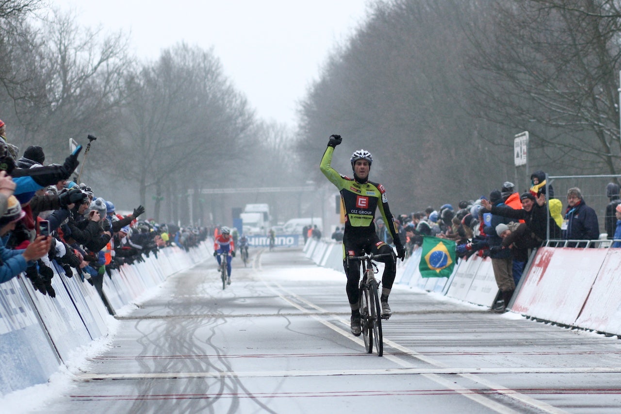Martin Bina stunned the world of cyclocross with his win in the snow. Photo: Dan Seaton
