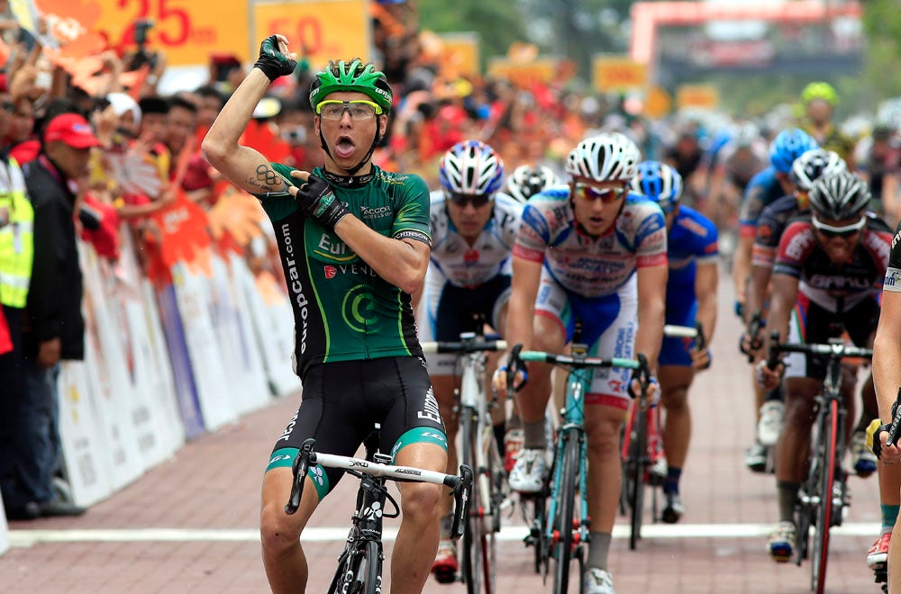 Bryan Coquard won a furious field sprint to take stage 8 at the Tour de Langkawi, a 10-day race through Malaysia. Photo: Graham Watson | <a id="www.grahamwatson.com" href="http://grahamwatson.com">www.grahamwatson.com</a>