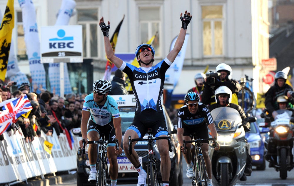 Sep Van Marcke won the 2012 edition of the men's Omloop Het Nieuwsblad. Photo: Graham Watson | <a id="www.grahamwatson.com" href="http://grahamwatson.com">www.grahamwatson.com</a>
