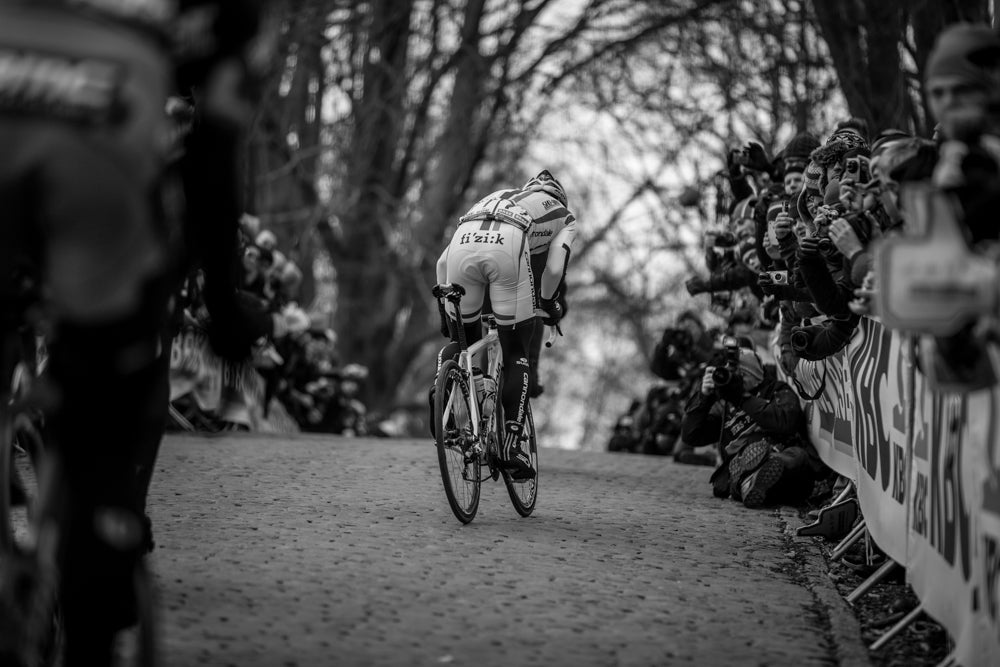 Peter Sagan and Edvald Boasson Hagen open a small gap on the peloton over the top of the Kemmelberg. Photo: BrakeThrough Media | VeloNews.com