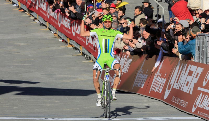 Moreno Moser (Cannondale) wins the 2013 Strade Bianche with an attack on the final climb. Photo: Graham Watson | <a href="http://www.grahamwatson.com">www.grahamwatson.com</a>