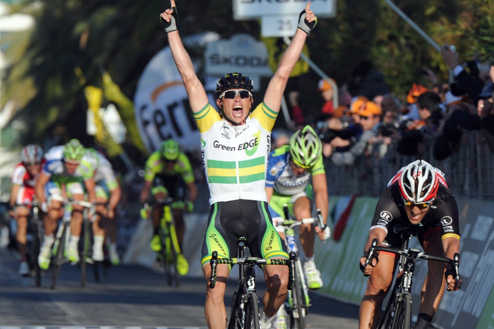 Simon Gerrans won the 2012 edition of Milano-Sanremo by out-kicking Fabian Cancellara at the finish line. Photo: Graham Watson | <a id="www.grahamwatson.com" href="http://grahamwatson.com">www.grahamwatson.com</a>