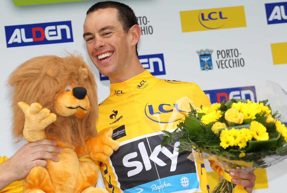 Richie Porte in yellow at the end of stage 2 of the 2013 Criterium International. Photo: Graham Watson | <a href="http://www.grahamwatson.com">www.grahamwatson.com</a>