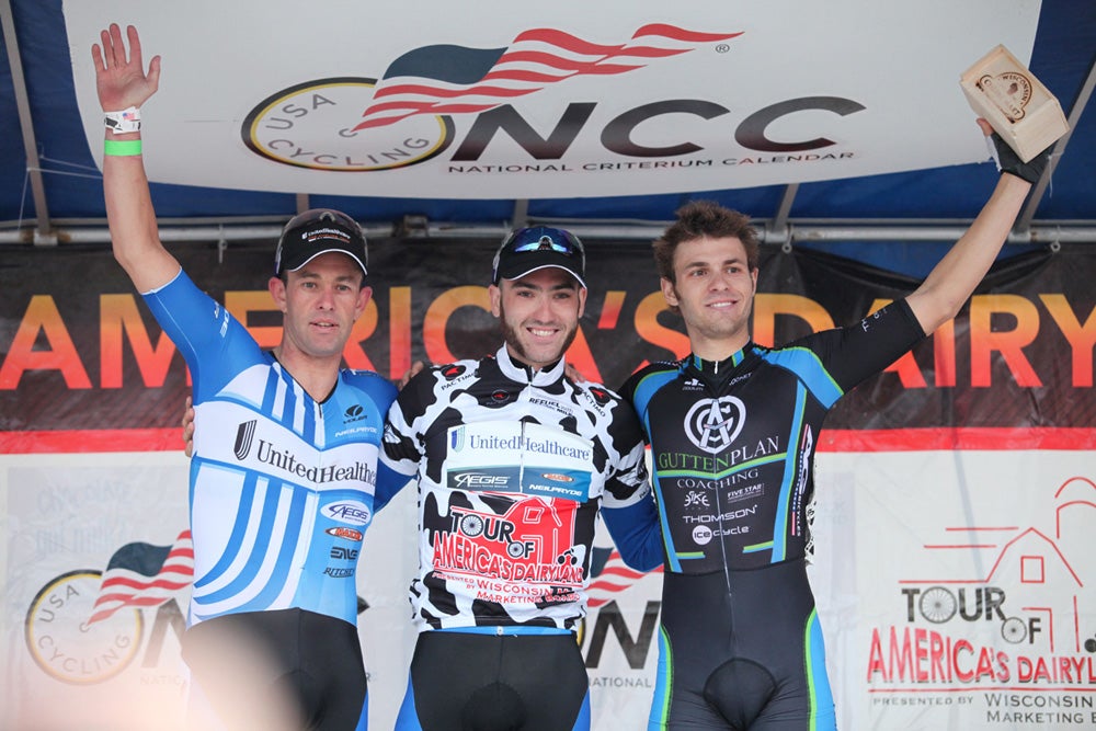 A rare podium — only two UnitedHealthcare riders. Photo: Karl Hendrikse | Tour of America's Dairyland