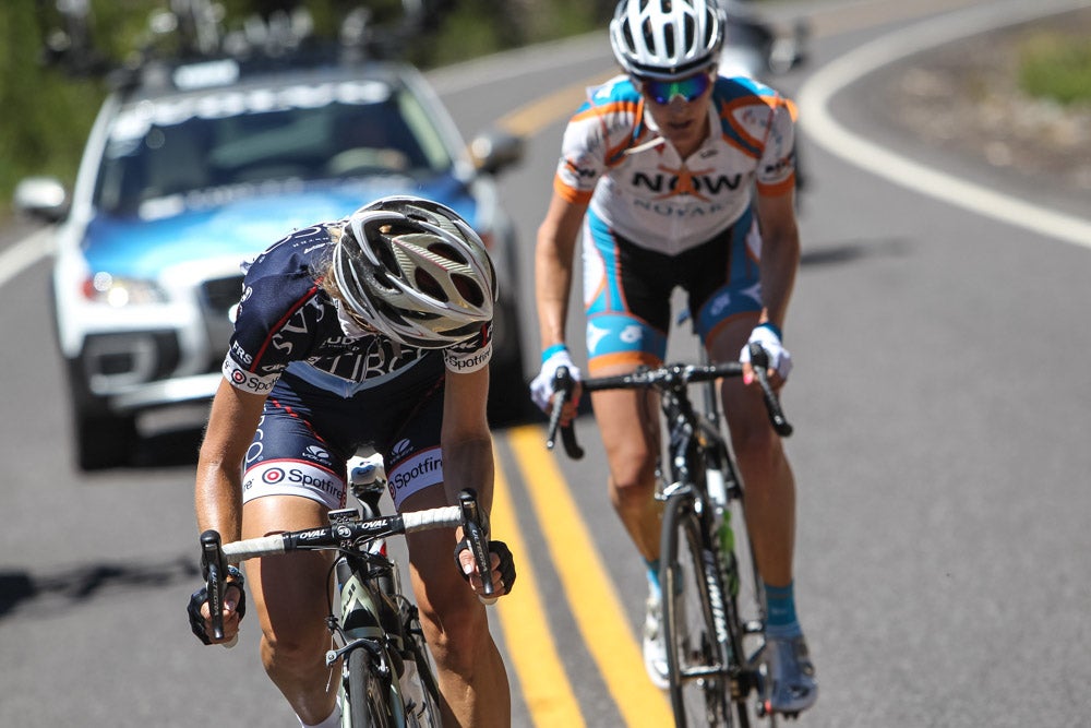 Lauren Stephens tests Kathryn Donovan with a little attack. Photo: VeloNews.com