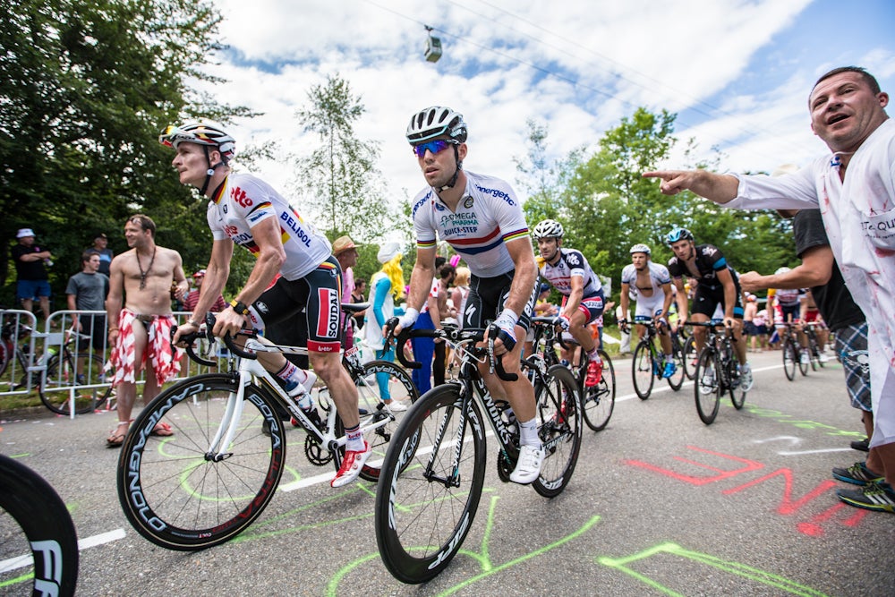 André Greipel and Mark Cavendish make their way with the autobus up the final climb of stage 8 — 31 minutes behind the leaders. Photo: BrakeThrough Media | VeloNews.com