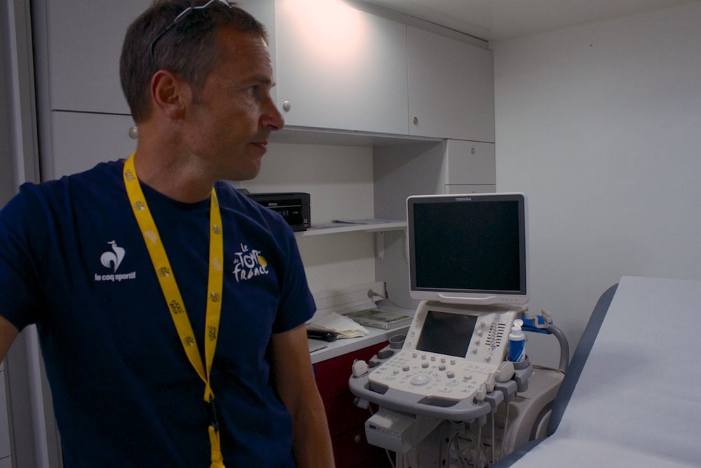 Dr. Denis Jacob oversees medical imaging inside the Tour's rolling hospital truck. Photo: Dan Seaton | VeloNews.com