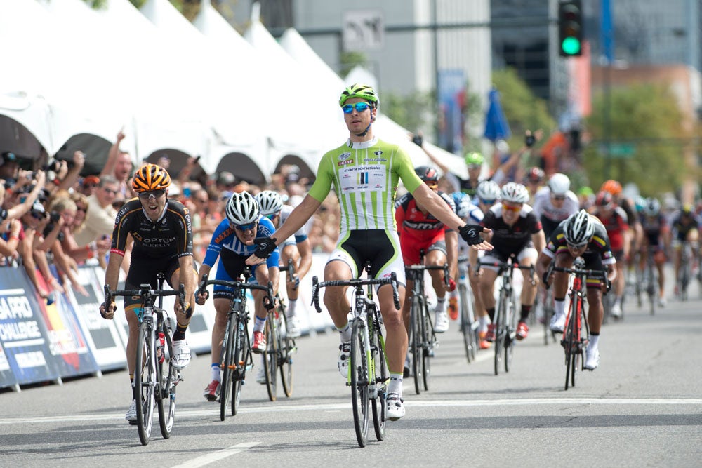 Ryan Anderson (left) came within inches of out-sprinting the mighty Peter Sagan in Denver. Photo: Casey B. Gibson | <a href="http://www.cbgphoto.com">www.cbgphoto.com</a>