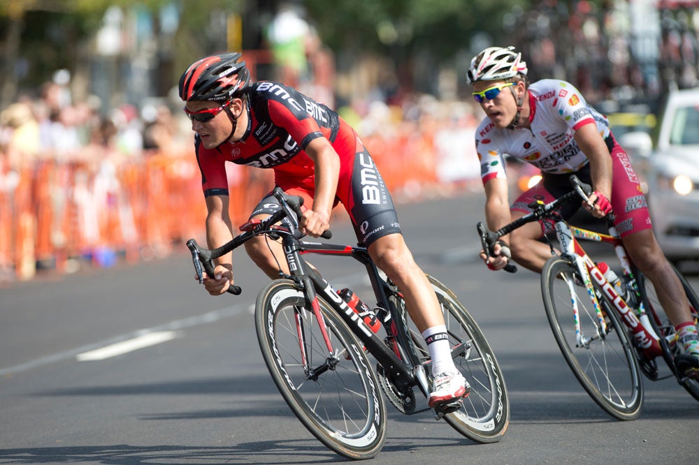 Silvan Dillier (left) and Serghei Tvetcov managed to stave off the peloton in Alberta on Thursday. Photo: Casey B. Gibson | <a href="http://www.cbgphoto.com">www.cbgphoto.com</a>