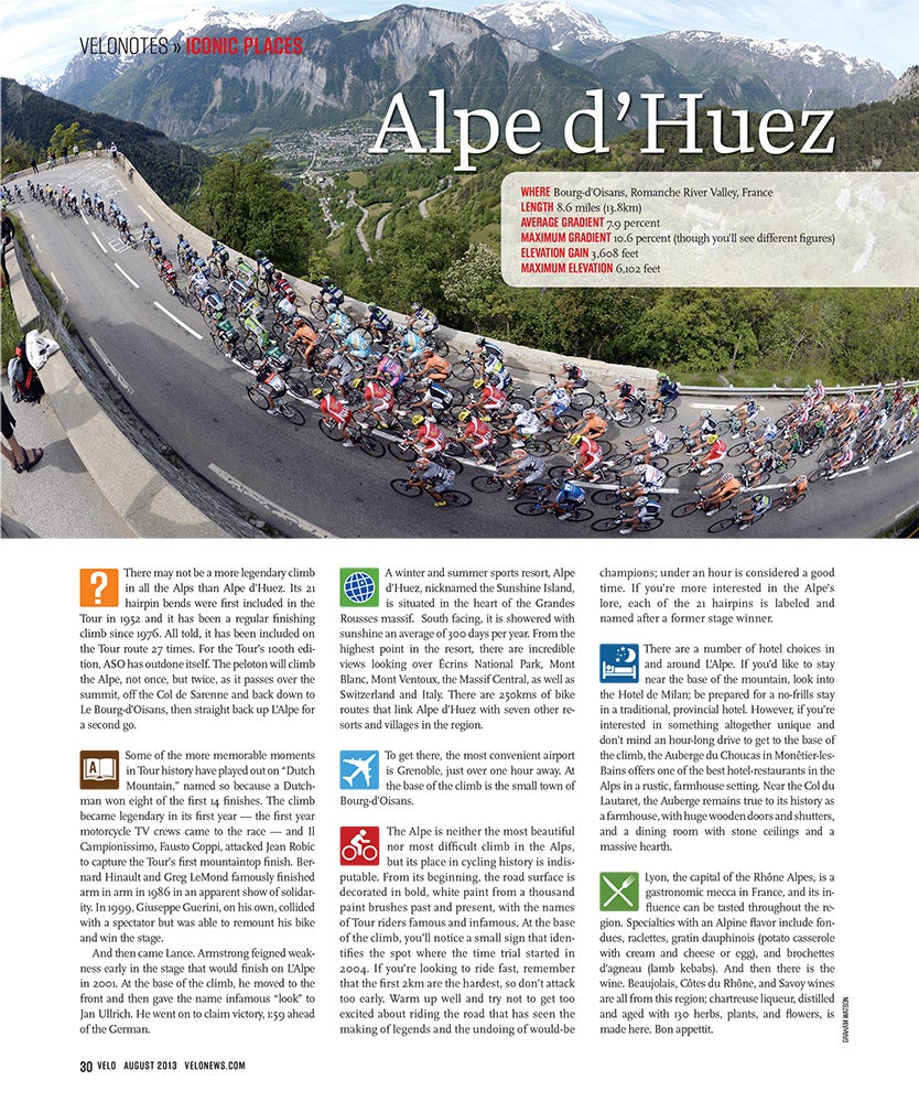 Alpe d'Huez climbs 3,608 feet out of the Romanche River Valley at an average gradient of 7.6 percent. Photo: Graham Watson | Velo magazine August 2013