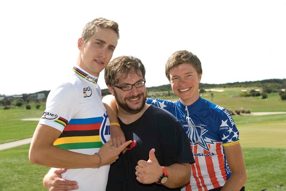 Taylor Phinney has hired Reed McCalvin, center, as his personal soigneur and will relocate from Tuscany to Nice, France, in 2014. Photo: Casey B. Gibson | <a id="www.cbgphoto.com" href="http://cbgphoto.com">www.cbgphoto.com</a>