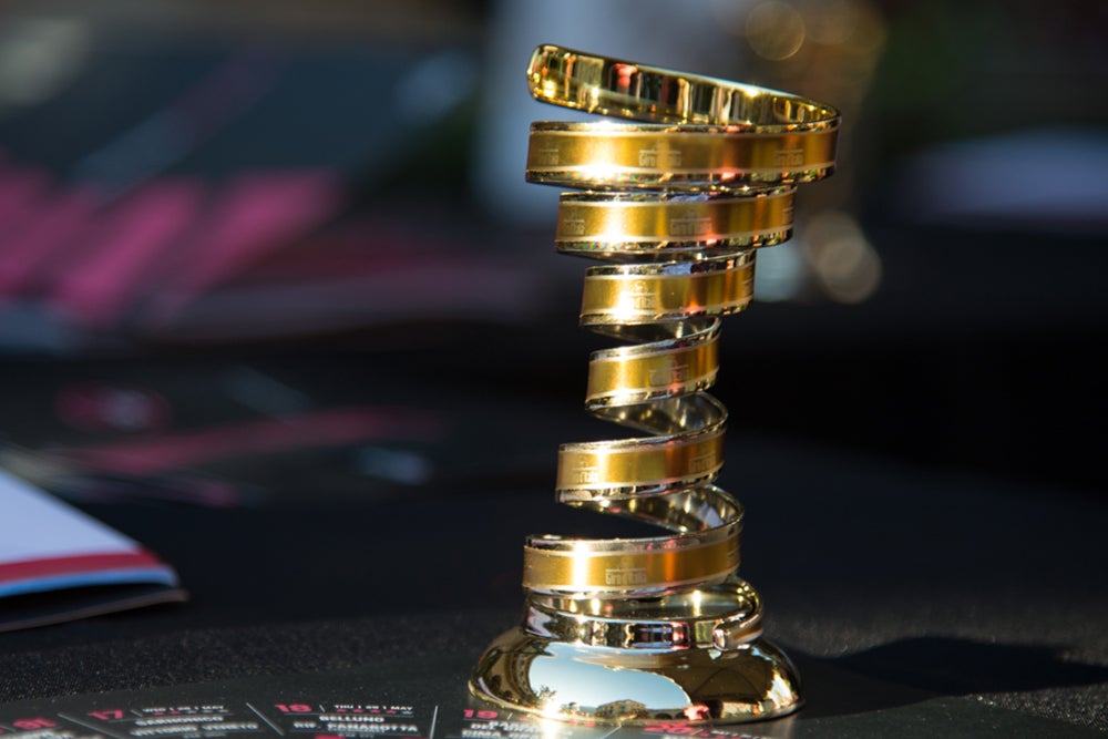 The Giro d'Italia's Trofeo Senza Fine, and this replica, were on display at the Gran Fondo Giro d'Italia Beverly Hills. Photo: Jen See | VeloNews.com