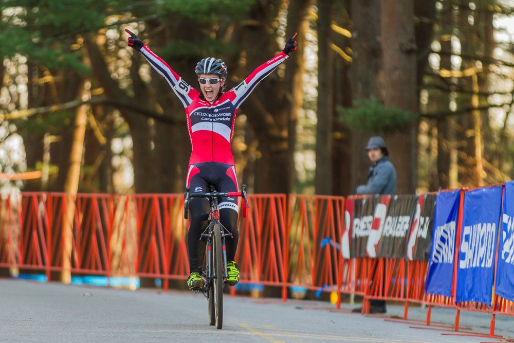 Emma White celebrates her victory. Photo: Todd Prekaski