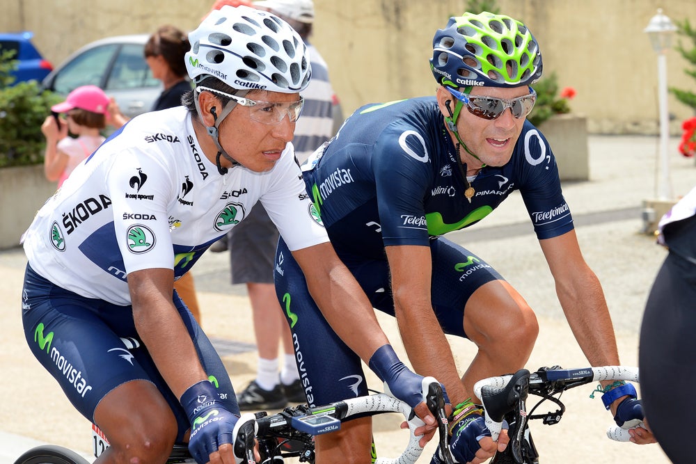 Nairo Quintana (left) and Alejandro Valverde will ride their first grand tour together this season at the Vuelta. Movistar said that both may play a leadership role, but that strategy has proved challenging for other teams in the past. Photo: Tim De Waele | <a href="http://tdwsport.com" target="_blank">TDWsport.com</a> (File).