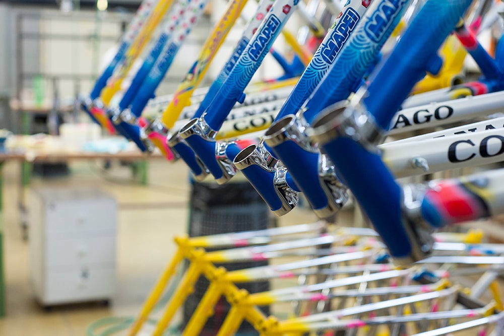 The paint and chrome work on Colnago's Masterlight steel frames, particularly the Mapei version, is stunning. Photo: Caley Fretz | VeloNews.com