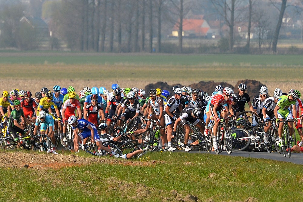 A crash during E3 Harelbeke blocked the road and held up pre-race favorite Fabian Cancellara. Photo: Tim De Waele | <a href="http://tdwsport.com" target="_blank">TDWsport.com</a>