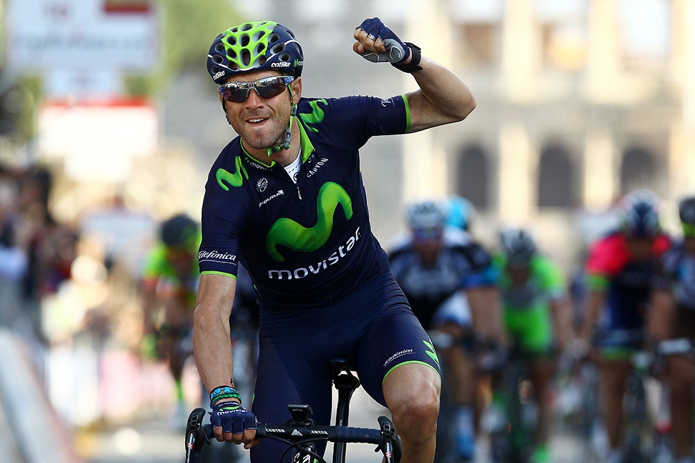 Alejandro Valverde hangs on to win the Roma Maxima ahead of the charging peloton. Photo: Tim De Waele | <a href=http://www.tdwsport.com target="_blank">TDWsport.com</a>