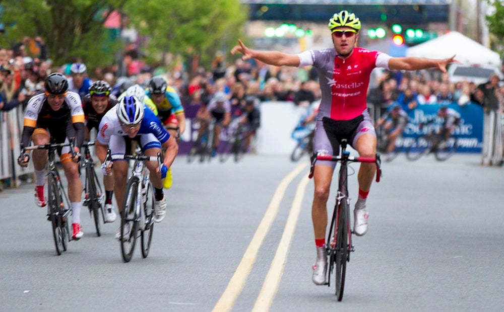 Brecht Dhaene (Astellas Cycling Team) held on to win the Winston-Salem Cycling Classic criterium. Photo: Matt Brown | <a href="http://www.336Creative.com"> www.336Creative.com</a>