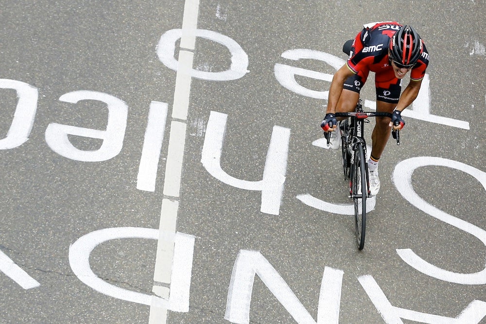 Philippe Gilbert attacks on the Cauberg to win his third Amstel Gold Race. Photo: AFP