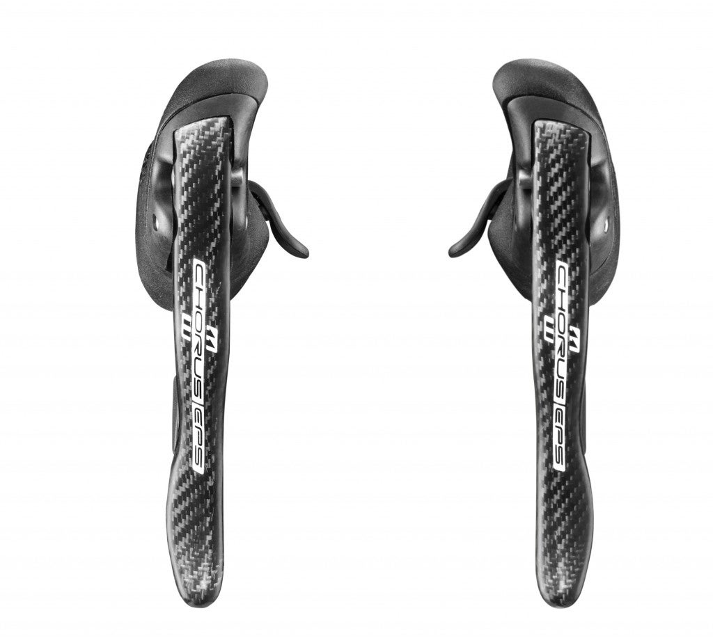 Chorus EPS gets the updated EPS thumb levers, which allow for easier shifting from the drops. 
