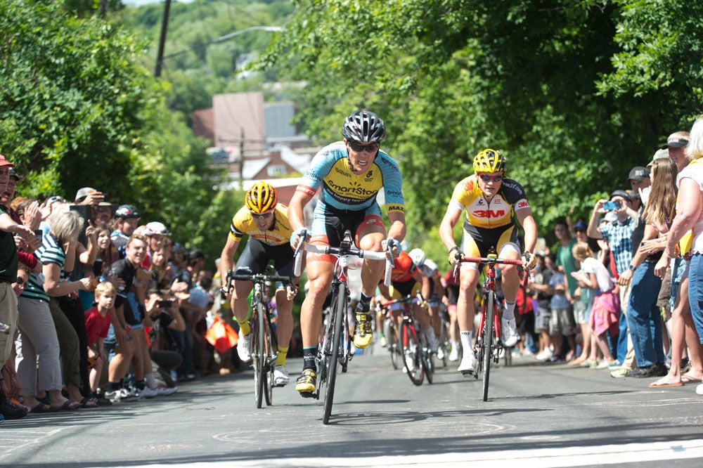 Travis McCabe (SmartStop) barely held off a hard-charging Gerry Druyts (3M) and  GC leader Ryan Anderson (Optum) for the stage win at Stillwater. Photo: Casey B. Gibson | <a href="http://www.cbgphoto.com">www.cbgphoto.com</a>