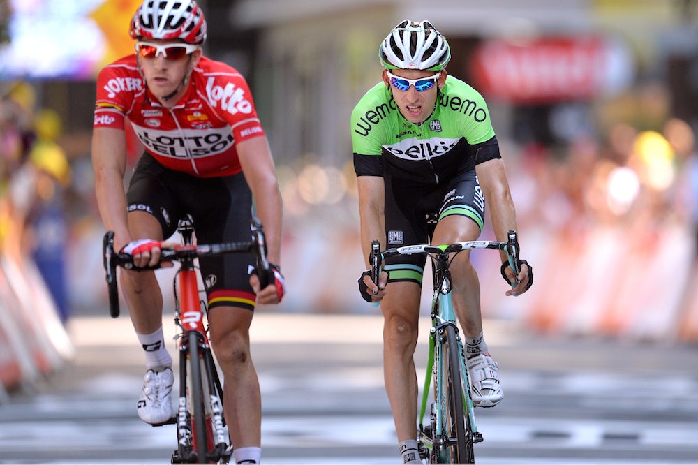 Bauke Mollema (right) will trade his familiar green and black Belkin kit for Trek's colors next year. Photo: Tim De Waele | <a href="http://tdwsport.com" target="_blank">TDWsport.com</a>