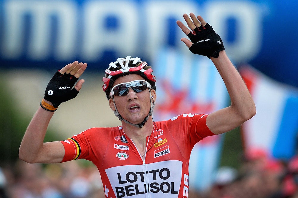 Tim Wellens wins the stage and takes the overall lead in the Eneco Tour. Photo: AFP