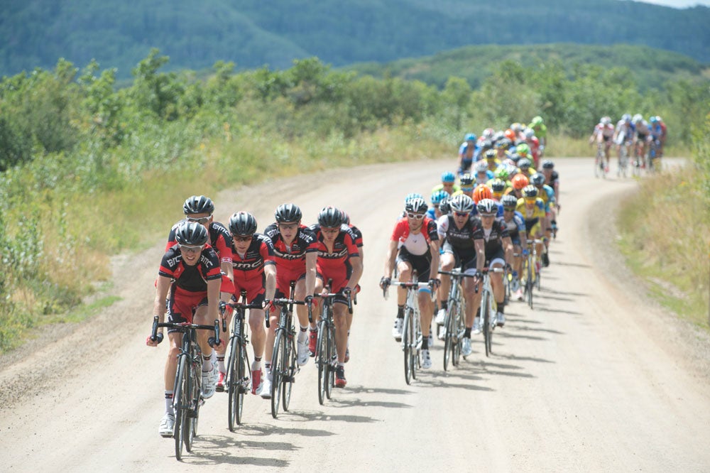 BMC on the front during stage 2, on the dirt roads of Kebler Pass. Photo: Casey B. Gibson | <a href="http://www.cbgphoto.com">www.cbgphoto.com</a>