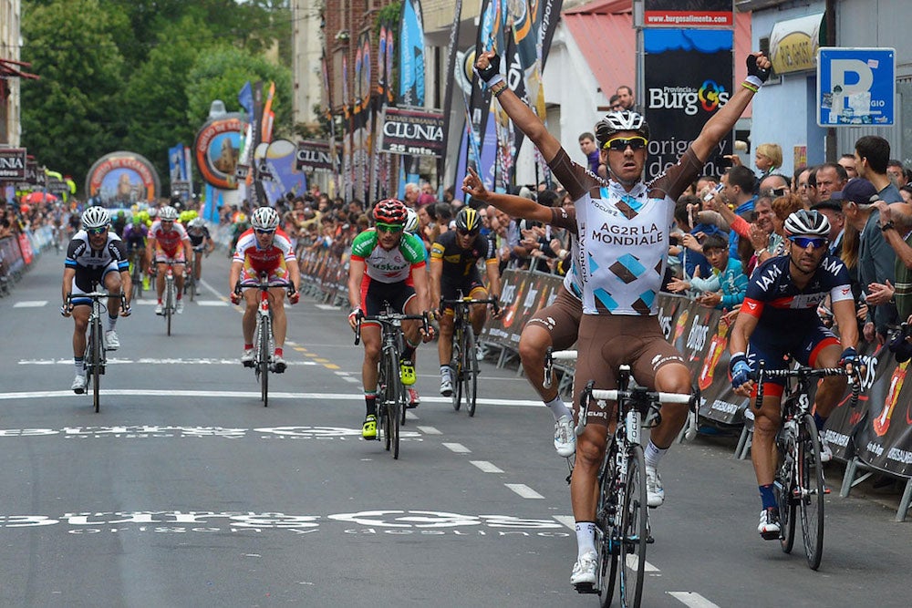 Lloyd Mondory (Ag2r La Mondiale) out-sprinted Vicente Reynes (IAM Cycling) to win stage 4 of the Vuelta a Burgos. Photo courtesy of Vuelta a Burgos.
