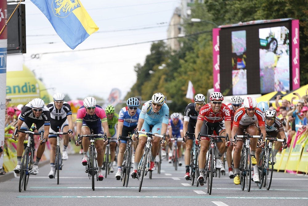 Jonas Van Genechten (Lotto-Belisol) won the bunch gallop at the end of the Tour of Poland's longest day, stage 4. Photo: AFP PHOTO  | ILARIO BIONDI